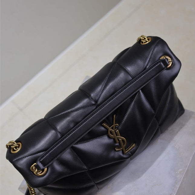 YSL 25S LOULOU PUFFER GM 35 IN BLACK CALFSKIN GOLD HARDWARE