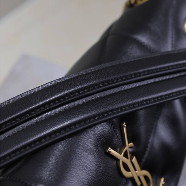 YSL 25S LOULOU PUFFER MM 29 IN BLACK CALFSKIN GOLD HARDWARE