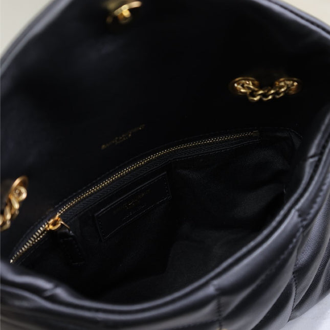 YSL 25S LOULOU PUFFER MINI 23 IN BLACK CALFSKIN GOLD HARDWARE