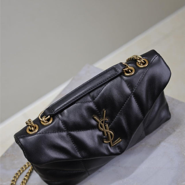 YSL 25S LOULOU PUFFER MINI 23 IN BLACK CALFSKIN GOLD HARDWARE