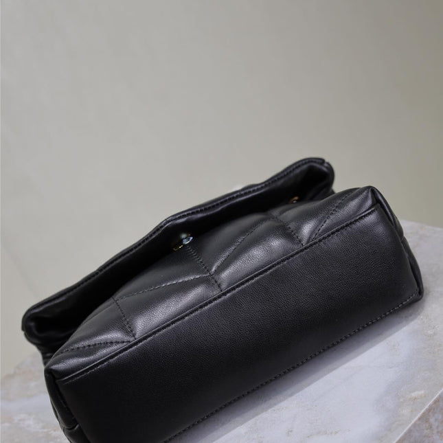 YSL 25S LOULOU PUFFER MINI 23 IN BLACK CALFSKIN GOLD HARDWARE