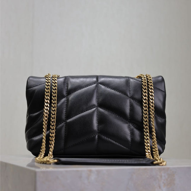 YSL 25S LOULOU PUFFER MINI 23 IN BLACK CALFSKIN GOLD HARDWARE