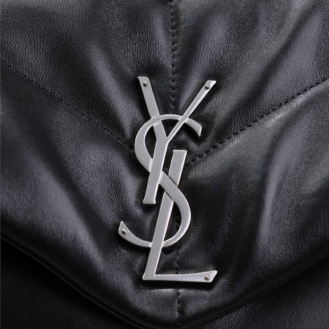 YSL 25S LOULOU PUFFER GM 35 IN BLACK CALFSKIN SILVER HARDWARE
