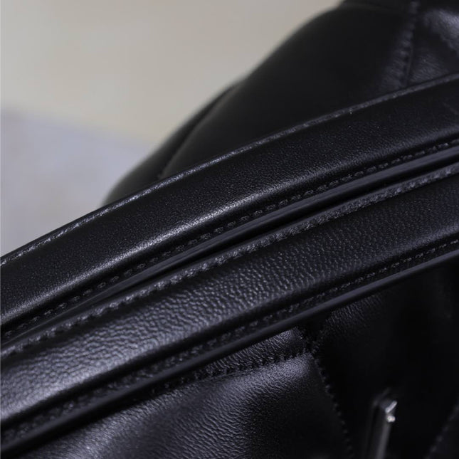YSL 25S LOULOU PUFFER GM 35 IN BLACK CALFSKIN SILVER HARDWARE