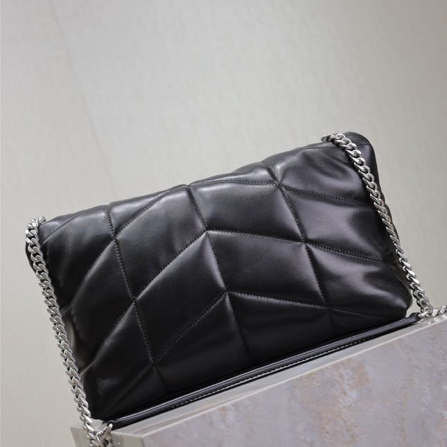 YSL 25S LOULOU PUFFER GM 35 IN BLACK CALFSKIN SILVER HARDWARE
