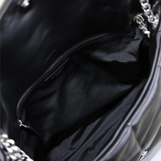 YSL 25S LOULOU PUFFER GM 35 IN BLACK CALFSKIN SILVER HARDWARE