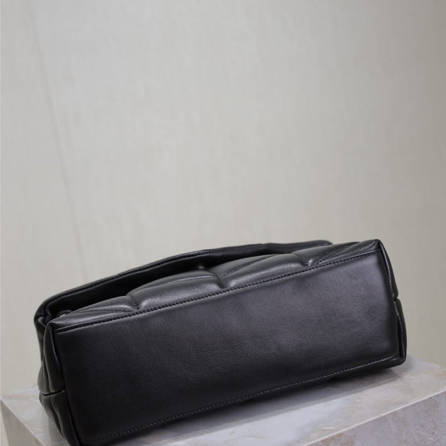 YSL 25S LOULOU PUFFER MM 29 IN BLACK CALFSKIN SILVER HARDWARE