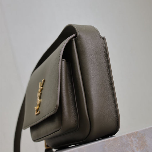 YSL 25S NIKI BABY 22 IN DARK OLIVE BROWN CALFSKIN GOLD HARDWARE