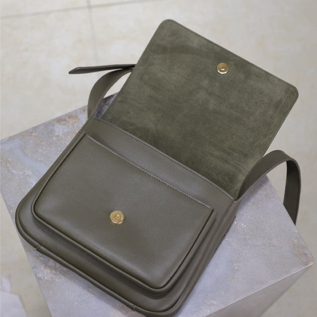 YSL 25S NIKI BABY 22 IN DARK OLIVE BROWN CALFSKIN GOLD HARDWARE