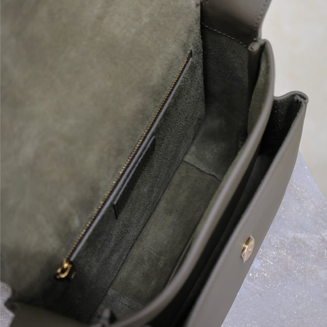 YSL 25S NIKI BABY 22 IN DARK OLIVE BROWN CALFSKIN GOLD HARDWARE