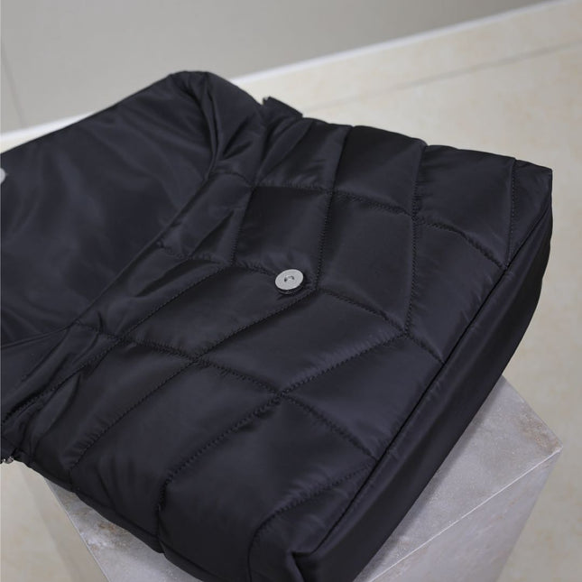 YSL 25S LOULOU PUFFER BAG 34 IN BLACK NYLON SILVER HARDWARE