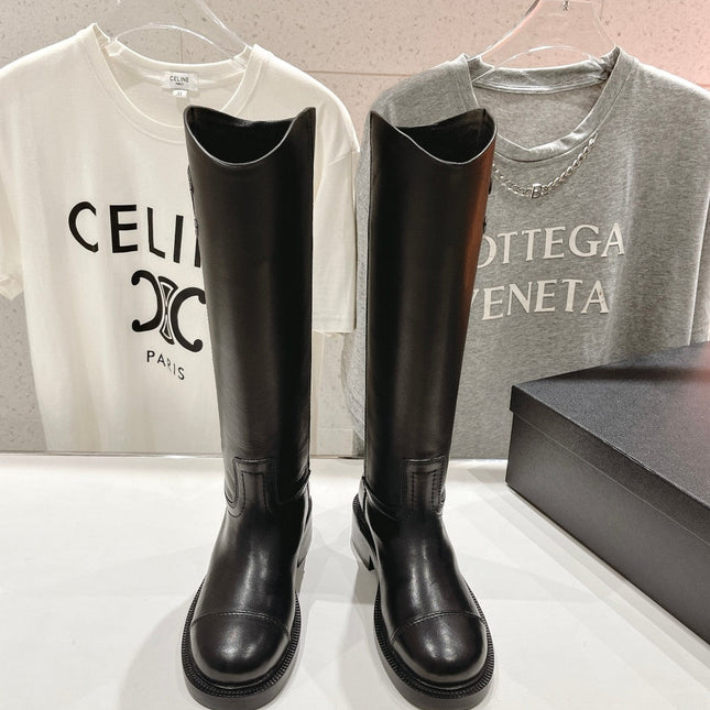 CC EMBOSSED LOGO HIGH BOOTS BLACK CALFSKIN