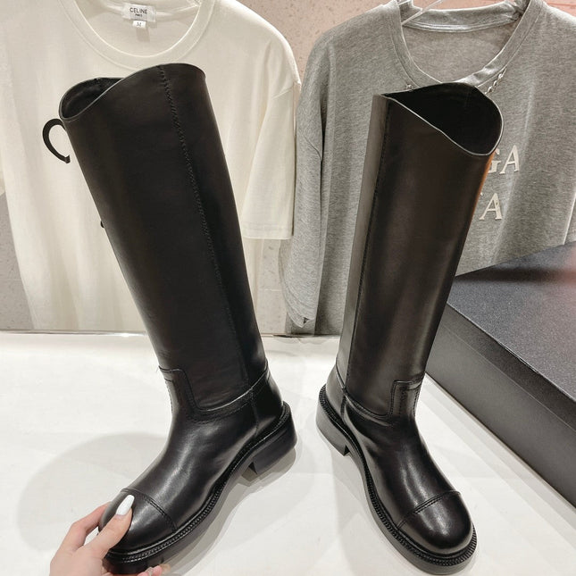 CC EMBOSSED LOGO HIGH BOOTS BLACK CALFSKIN