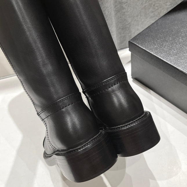 CC EMBOSSED LOGO HIGH BOOTS BLACK CALFSKIN