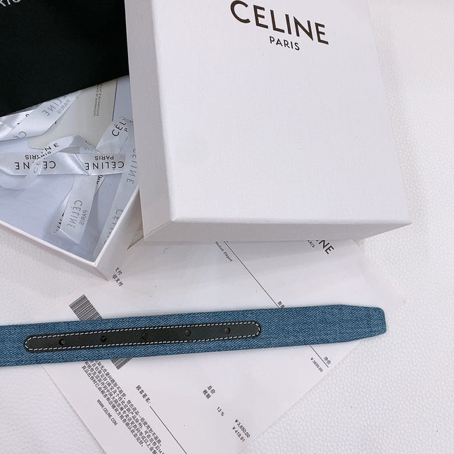 CELINE 25S BELT TRIOMPHE TAURILLON 25MM IN BLACK CALFSKIN AND DENIM 558343
