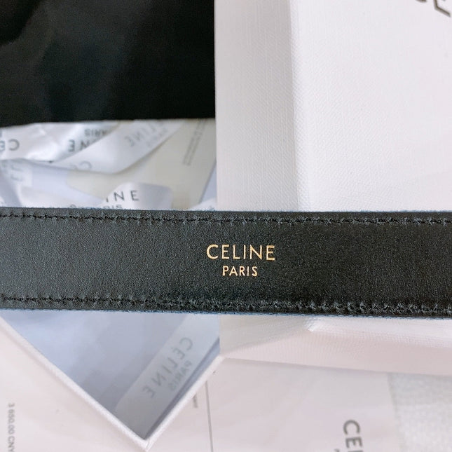 CELINE 25S BELT TRIOMPHE TAURILLON 25MM IN BLACK CALFSKIN AND DENIM 558342
