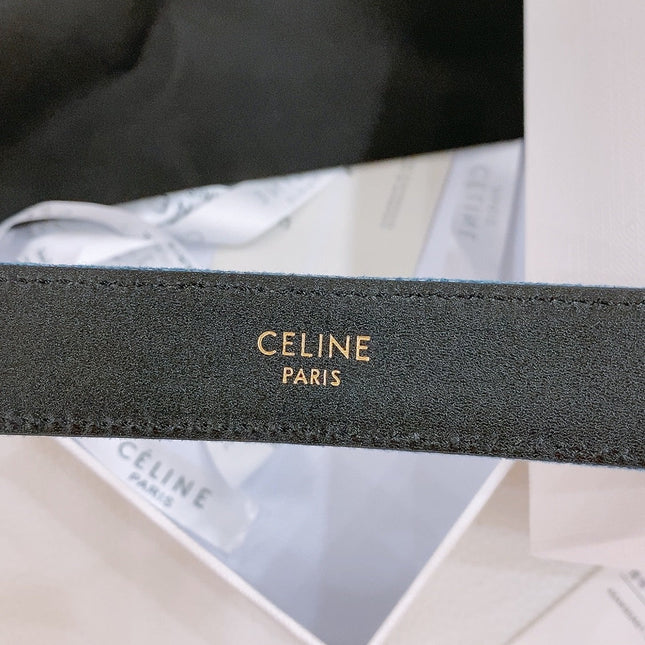CELINE 25S BELT TRIOMPHE TAURILLON 25MM IN BLACK CALFSKIN AND DENIM 558347