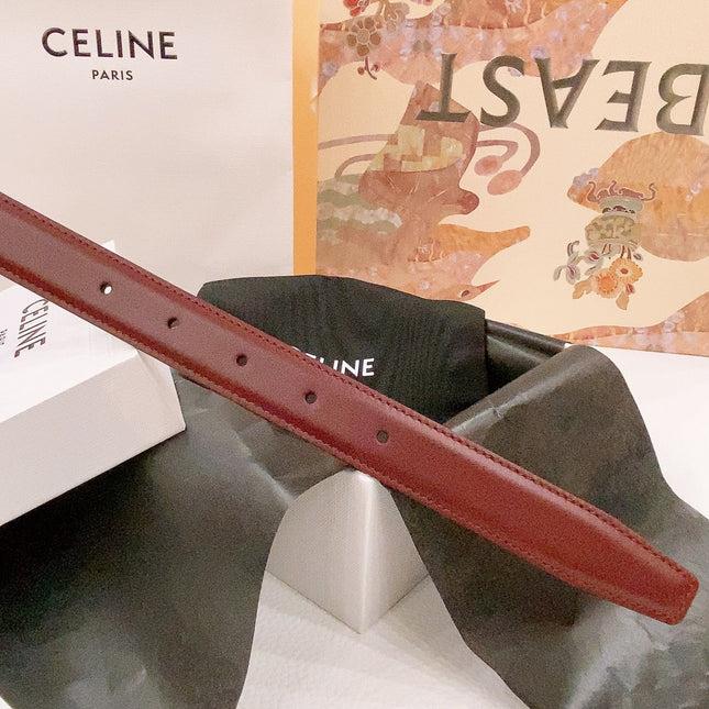 CELINE 25S BELT 25MM REVERSIBLE TRIOMPHE IN BURGUNDY CALFSKIN 565533