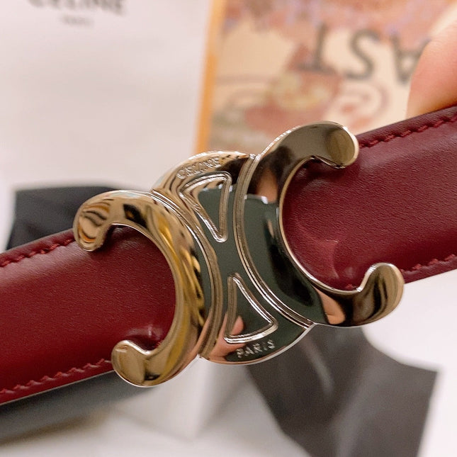 CELINE 25S BELT 25MM REVERSIBLE TRIOMPHE IN BURGUNDY CALFSKIN 565533