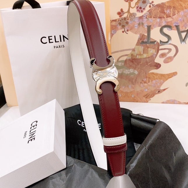 CELINE 25S BELT 25MM REVERSIBLE TRIOMPHE IN BURGUNDY CALFSKIN 565533