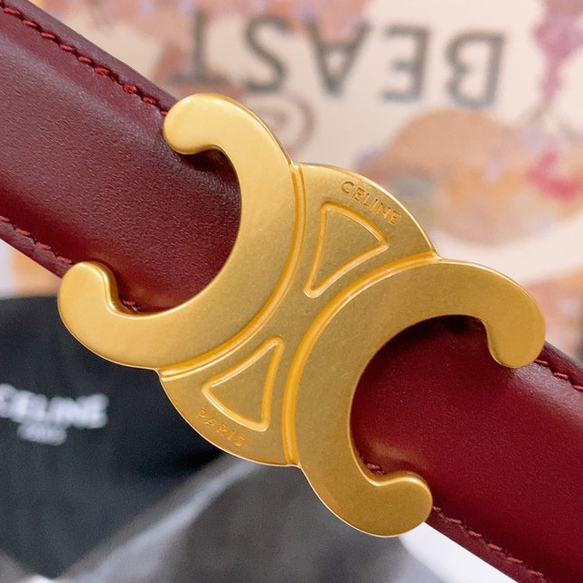 CELINE 25S BELT 25MM REVERSIBLE TRIOMPHE IN BURGUNDY CALFSKIN 565534