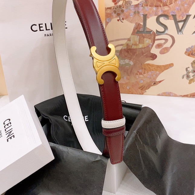 CELINE 25S BELT 25MM REVERSIBLE TRIOMPHE IN BURGUNDY CALFSKIN 565534