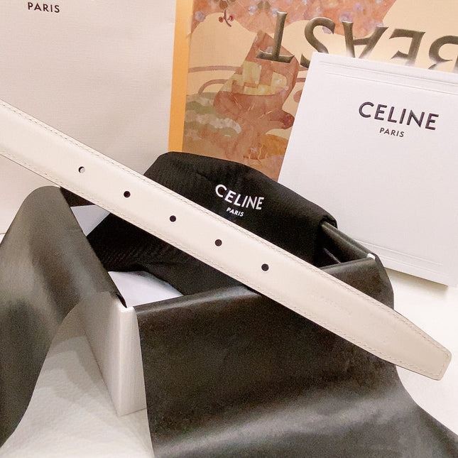 CELINE 25S BELT 25MM REVERSIBLE TRIOMPHE IN WHITE CALFSKIN 565537
