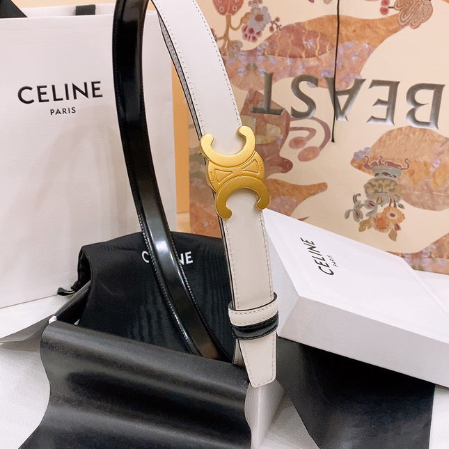 CELINE 25S BELT 25MM REVERSIBLE TRIOMPHE IN WHITE CALFSKIN 565537