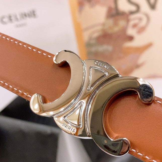 CELINE 25S BELT 25MM REVERSIBLE TRIOMPHE IN BLACK BROWN CALFSKIN 565539