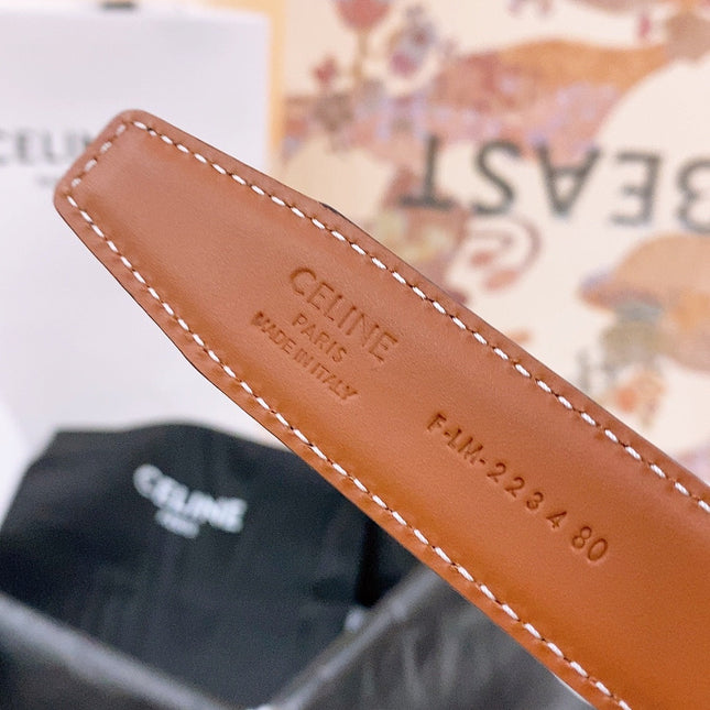 CELINE 25S BELT 25MM REVERSIBLE TRIOMPHE IN BLACK BROWN CALFSKIN 565539