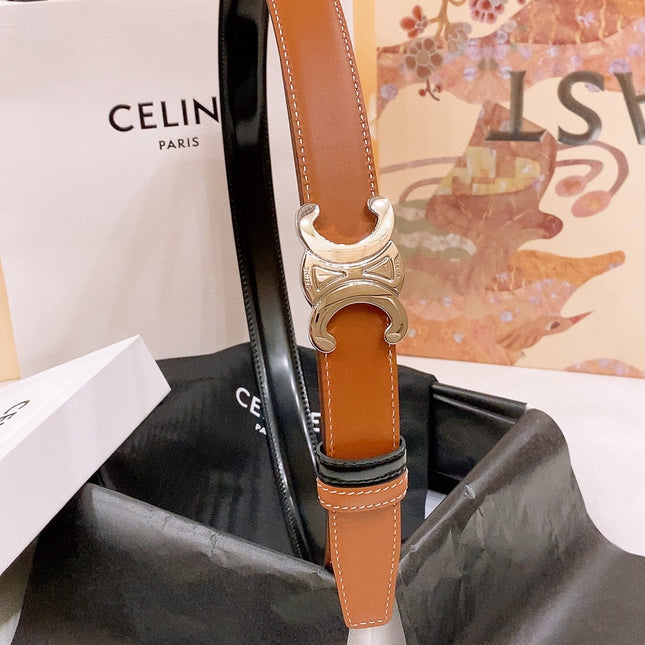 CELINE 25S BELT 25MM REVERSIBLE TRIOMPHE IN BLACK BROWN CALFSKIN 565539