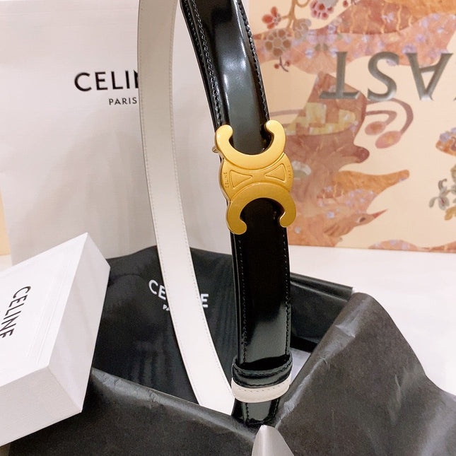 CELINE 25S BELT 25MM REVERSIBLE TRIOMPHE IN WHITE BLACK CALFSKIN 565543