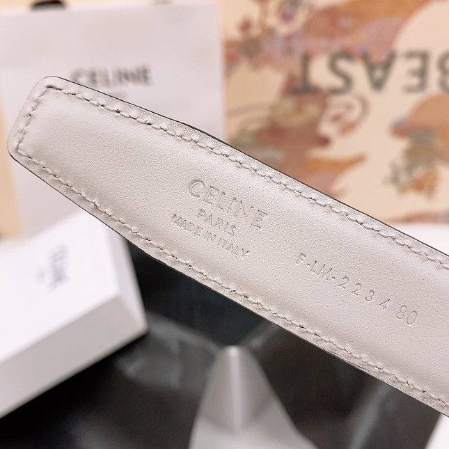 CELINE 25S BELT 25MM REVERSIBLE TRIOMPHE IN WHITE BLACK CALFSKIN 565543
