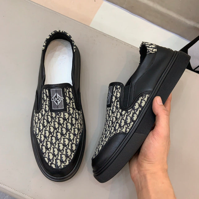 CD B23 SLIP ON BLACK CALFSKIN AND BEIGE FABRIC