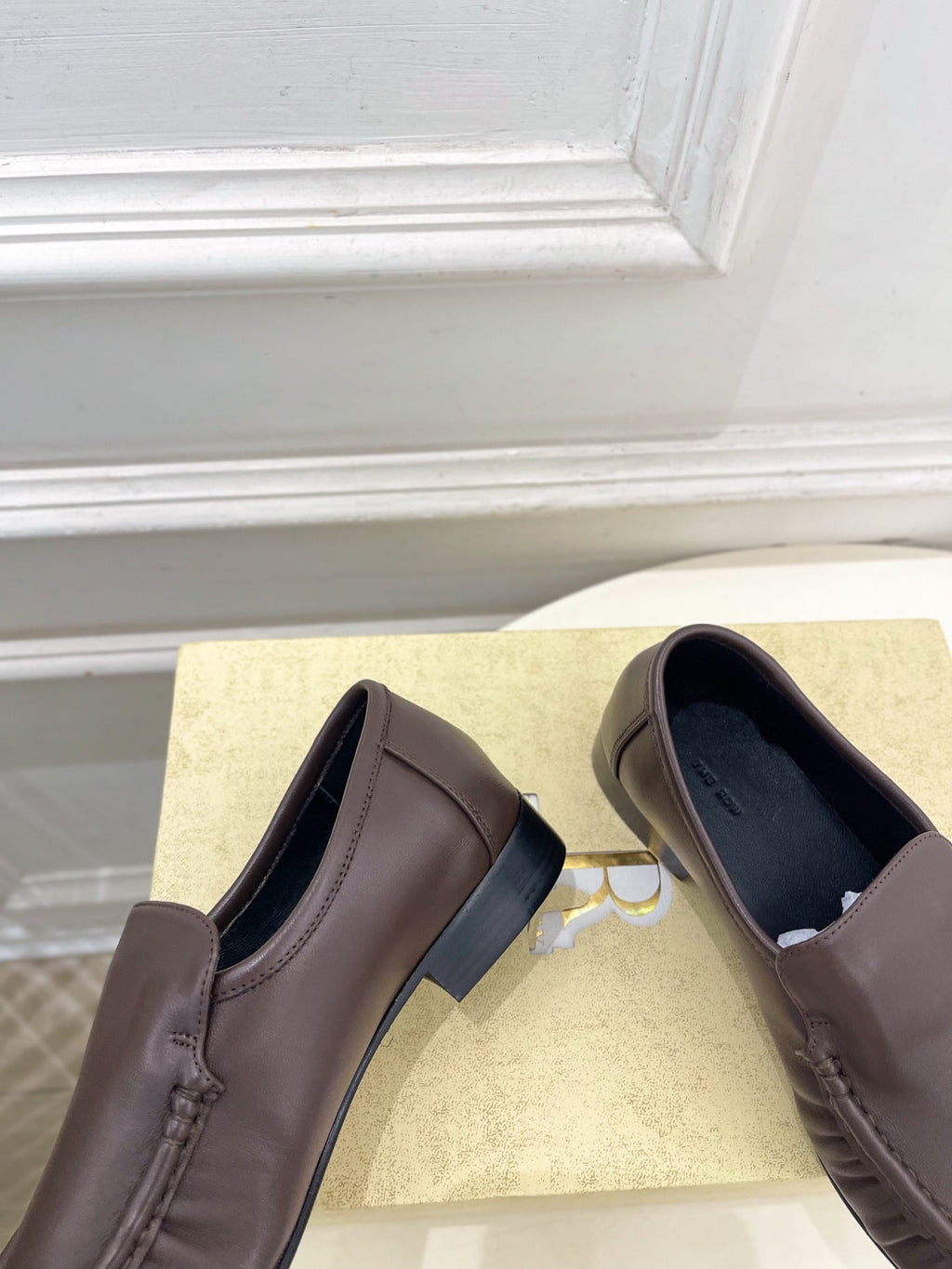 THE ROW 26S MOCCASIN LOAFERS 20MM IN BROWN CALFSKIN